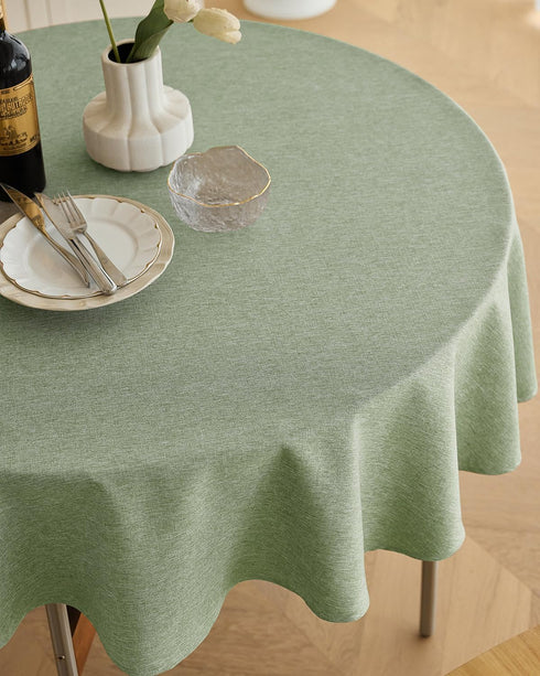 Decorelia 70 Inch(4-6 Faux Linen Rustic Round Tablecloth for Coffee Table, Decorative Waterproof Outdoor Anti-Scratch