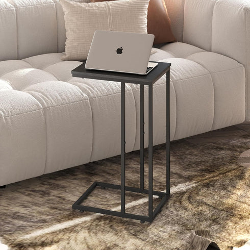2-Tier WLIVE Black Side Table,C Shaped End Table for Bedroom, Home Office, Dorm, Living Room Couch Tables, C Shaped TV