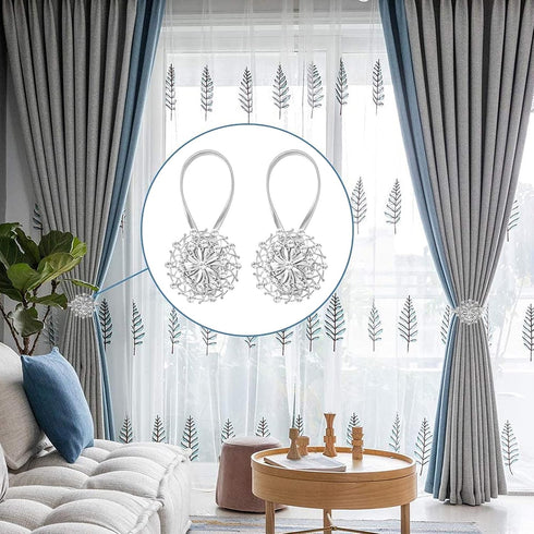 2 PCS Magnetic Curtain Tiebacks, Decorative No Drilling Drapery Tieback with High-Elastic Band