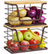 ALOCEO 2 Pack Stackable Wire Storage Basket with Bamboo Lip, Trash Bag