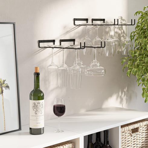 Wallniture Chiraz Wine Glass Rack - Wall Mountable Wrought Iron Black Set of 4