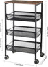 LIANTRAL Rustic Kitchen Storage Cart, 4 Tier on Wheels, Metal Mesh Pantry Cart with Lockable Wheels, Wood Look Top