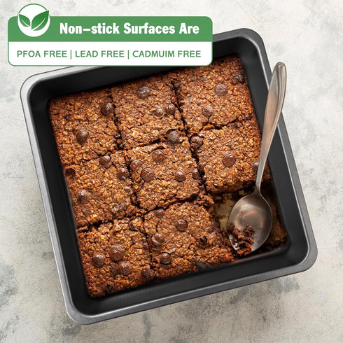 Square Cake Pan, Nonstick Baking Pan for Bread or Brownie, 9x9 Inch Bakeware Set of 2 with Diamond Texture