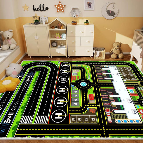 47''x71'' Kids Car Rug Carpet Playmat for Play Toy Cars, Airplane Road Airport Parking Track Rugs Carpet for Playroom