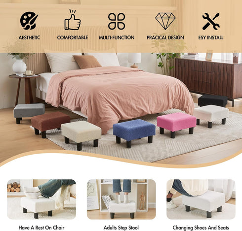 BRIAN & DANY Small Foot Stool Ottoman, Footstool with Legs, Teddy Velvet Foot Rest for Living Room, Bedroom and Office