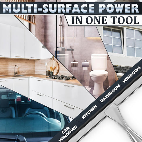 12" Shower Door Squeegee with Adhesive & Hanging Hooks, Silicone Blade - Stainless Steel All-Purpose Squeegee