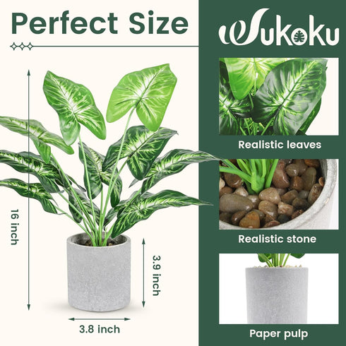 16" Small Fake Plants - Artificial Tropical Faux Plants for Indoor Desk Decor, Sage Green