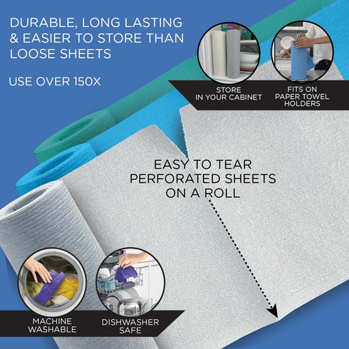 12 11" 10", Swedish Dishcloths for Kitchen XL, Sheet Roll, Biodegradable & Compostable, Reusable Paper Towel Cleaning