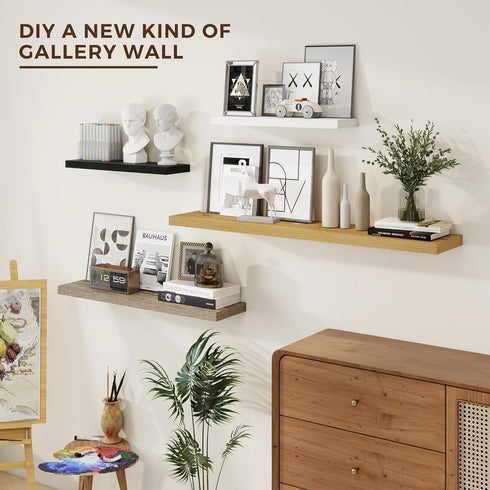 Dreamland 16 Inch White,6.7 Inch OfficeSet 2 Long Floating Shelves in Deep Floating Shelf for Wall,Large Display