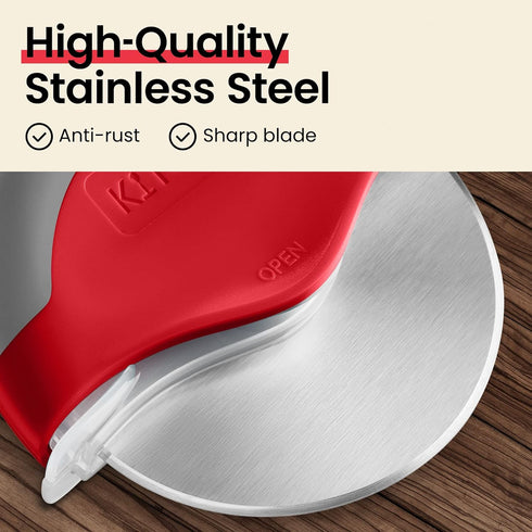 Kitchy Pizza Cutter Wheel Ergonomic Slicer with Protective Blade Cover (Red)
