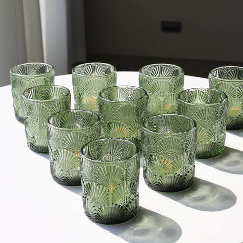 Set 24, Woho Green Votive Candle Holders of Green Glass Tealight Candle Holder for Christmas Party Decor, Tea Light