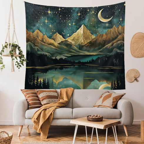 Tapzen Mountain Tapestry Nature Landscape Rocky Mountain Tapestry for Bedroom Aesthetic Forest Scenic Moon Tapestry Wall Hanging Tree Woods Wall Tapestry for Bedroom Living Room (40 x 30 inches)
