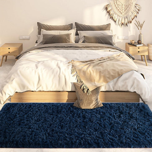Soft Navy Blue Runner Rugs, 2x4 ft Plush Fluffy Carpets for Bedroom, Shag Furry Area Rug for Living Room Girls Kids Room
