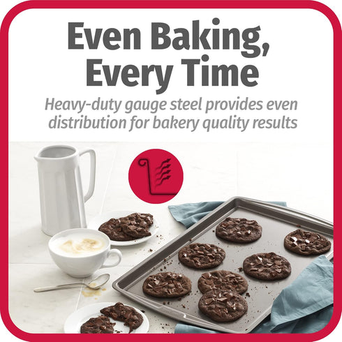 GoodCook Dishwasher Safe Nonstick Steel Cookie Sheet, Set of 2, 11'' x 17'', Gray, Silver