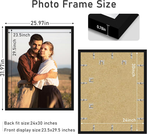 24x30 1 Pack Picrit Picture Frame, Black Engineered Wood Posters Frame for Horizontal or Vertical Wall Mounting