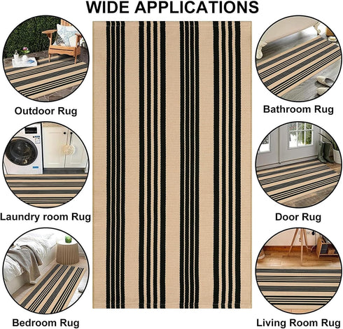 Outdoor Front Door Mat, 2'x4.3', Cotton Machine Washable Reversible Layered Mats for Kitchen/Farmhouse