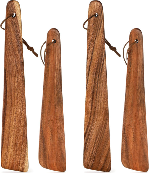 Tebery 4 Pack Small Wood Flipper Teak Wood Spatula Set for Cooking, 10 Inch and 12 Inch Flat Wooden Turner