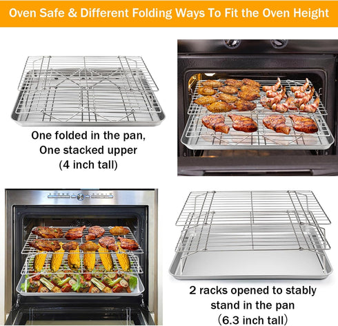 TeamFar 4-Tier Stainless Steel Cooling Rack, 15”x10” for Baking Roasting, Heavy Duty, Dishwasher Safe, Stackable &