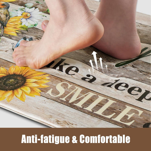 Likiyol Sunflower Kitchen Rugs Set of 2, Anti Fatigue Mats for Kitchen Floor, Non-Slip Washable