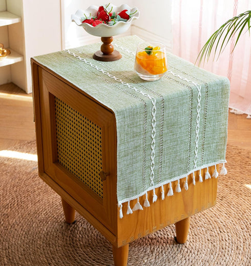 Green Tassel Bedside Tablecloth Nightstand Cover Cloth 15.735.4 Inch Side Table Covers