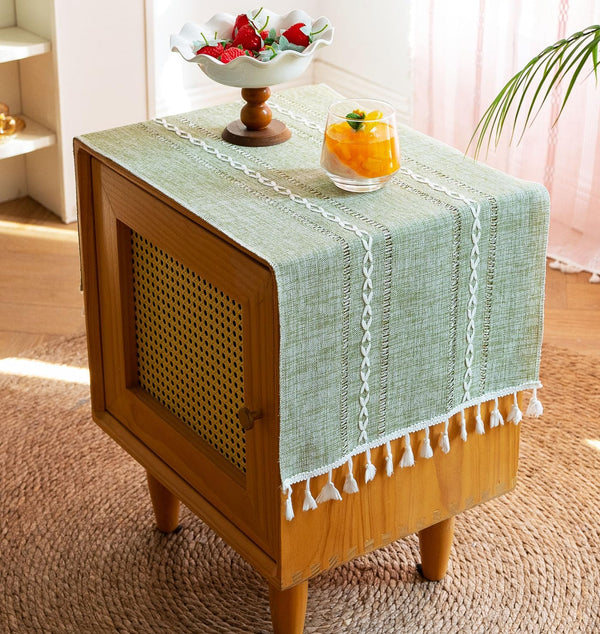 Green Tassel Bedside Tablecloth Nightstand Cover Cloth 15.735.4 Inch Side Table Covers