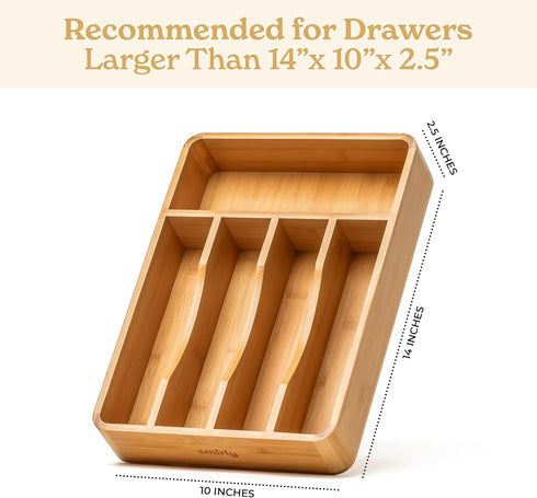 SMIRLY Bamboo Silverware Organizer for Drawer - Kitchen Drawer Organizer, Kitchen Utensil Organizer for Kitchen Drawers - Silverware Tray for Drawer - Flatware & Cutlery Organizer in Drawer by SMIRLY