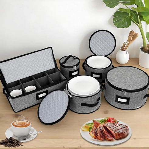 China Storage Containers, Hard Shell with Felt Dividers for Plates, 5-Piece Moving Boxes for Kitchen Organization