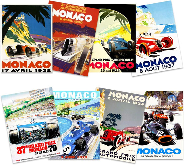 Artery8 Monaco Grand Prix Classic Racing Motor Sport Advert - Premium Wall Art Poster Pack of 8 for Home Decor