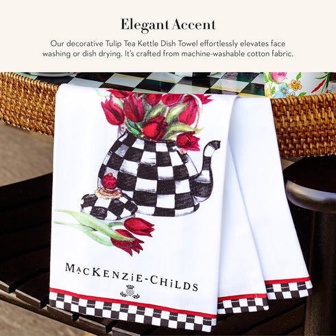 MACKENZIE-CHILDS Cotton Dish Towel, Cute Decorative Kitchen Dish Towel, Set of 1, Tulip Tea Kettle