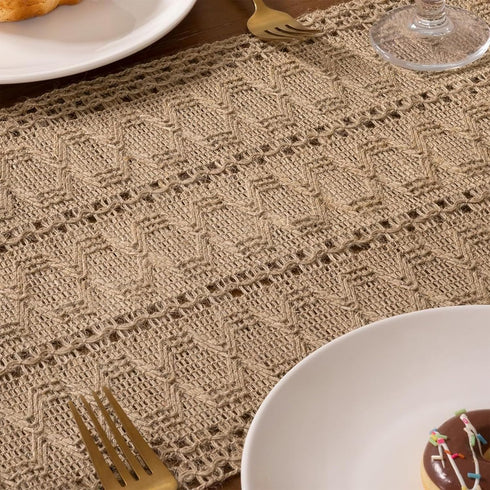 48 Inches Summer Niviy Burlap Boho Table Runner for Boho Chic Home Decor Long, Modern Farmhouse Decor Rustic Short