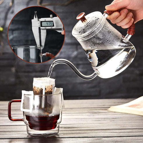 Unbreakable Gooseneck Kettle for Drip Coffee, 20OZ Glass Coffee Kettle with Lid for Stove Top