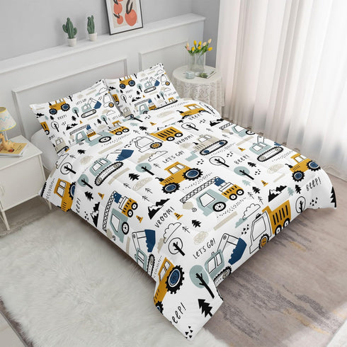 Datura home Sets Bulldozer Set 2 1 Kids Cartoon Excavator Bedding Comforter for Boy and Girls,Construction Truck Tree