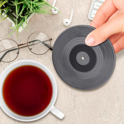 6 4.1" Set Pcs Vinyl Record Coasters Diameter Retro Drink Coasters Non-Slip Heat Resistant Lightweight Records Decor