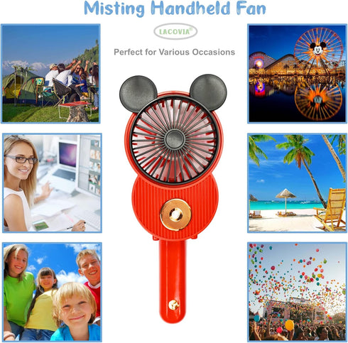 Cute Mickey Misting Mini Fan, Handheld USB Rechargeable Fan with 3 Adjustable Speeds, Green & White