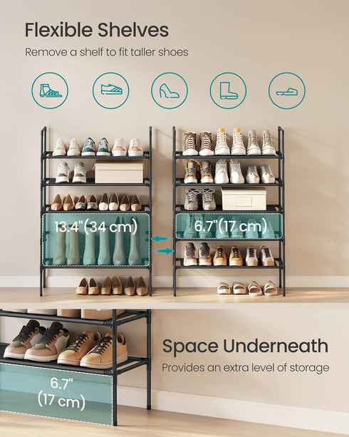 5-Tier Closet, ULSH045BH02 SONGMICS Shoe Rack, Shoe Storage for Hallway Slim and Space-Saving, Metal Frame, Non-Woven