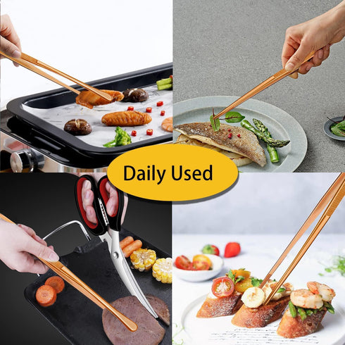 JETKONG 2 Pcs 12-Inch Kitchen Tweezers, Stainless Steel Long Food Tweezers Cooking Tongs (Rose Gold)