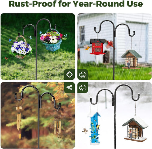 92" 5-Prong Hummingbird Kingsyard Adjustable Double Shepherds Hook for Outdoor - Heavy Duty Bird Feeder Pole w/ Base