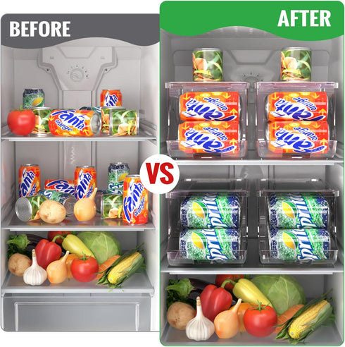 Soda Can Organizer for Refrigerator, Stackable Canned Food Container with Lid for Fridge Pantry Rack, Holds 10 Cans