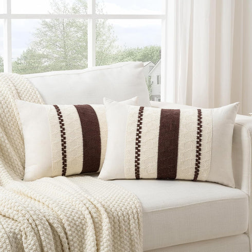 Fancy Homi Set 1 12x24 Inch of Boho Brown Long Lumbar Decorative Throw Pillow Cover for Couch Bed Sofa Chair, Modern