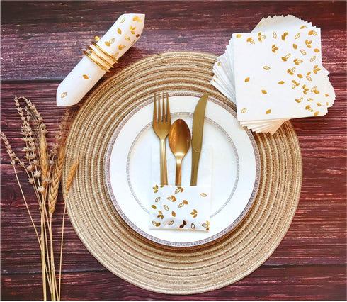 100 PK Gold Napkins - 4 Assorted Designs - 3-Ply Cocktail Napkins 5 x 5 Inches Disposable Party Napkins for Wedding