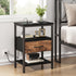 3-Tier DUMOS Bedside Table with Charging Station and Adjustable Fabric Drawer Compact Nightstand Storage Organizer End