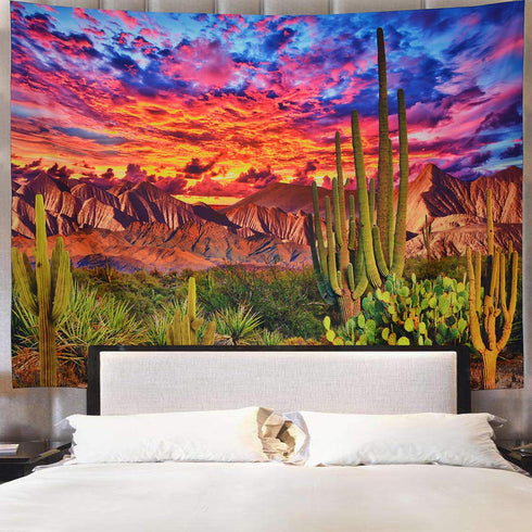 Generleo Mountain Desert Cactus Tapestry, Sunset Clouds Wall Hanging for Bedroom Decor