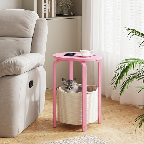 TB01BP093 TUTOTAK Small Side Table, Oval End Table, Night Stand, Bedside Table, Sofa Table with Storage Basket, Living