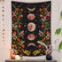 Lifeel Moonlit Garden Tapestry, Black Wall Decor Tapestry with Moon Phase Surrounded by Vines and Flowers 60×80 inches