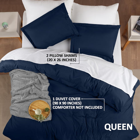 Utopia Bedding Duvet Cover Queen Size - 3 Piece with Zipper Closure, Navy (Comforter Not Included)