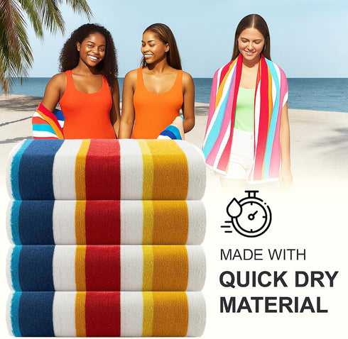 4Pcs Set, 30"x 60" 100% (Summer Set CASA COPENHAGEN Bora Bora Towels Yellow Designer Stripe Beach Towels Gift Oversized