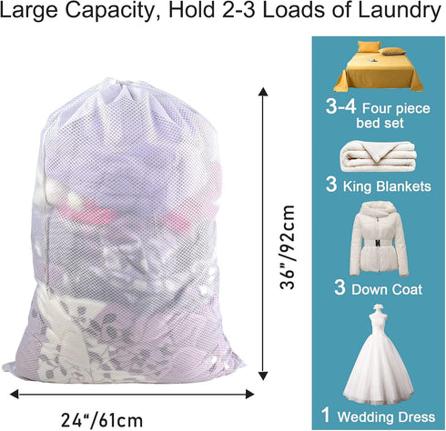 Polecasa Heavy Duty Large Mesh Laundry Bags with ID Tag, 2 Pack, 24 x 36 inches