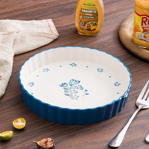 Wisenvoy Pie Pan Tart Pan Quiche Ceramic Pie Dish Pie Plate Tart Pans 9 inch Tart Pan Deep Dish Pie Pan Quiche Pan by Wisenvoy