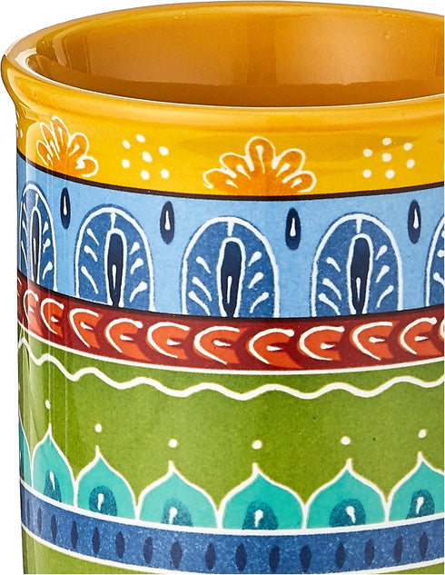 Set 4 16 oz Valencia Mugs of Colorful Ceramic Coffee Cups with Bold Multicolor Patterns, Microwave & Dishwasher Safe