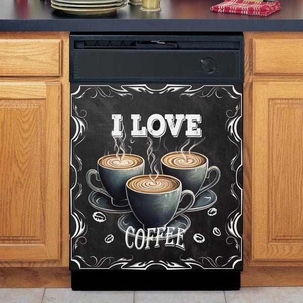 Kitchen Decor Dishwasher Magnetic Cover, Vintage Cafe Refrigerator Magnet Decor, 23" W x 26" H Vinyl Decal